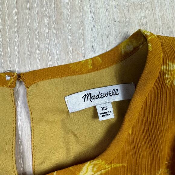 Madewell Mustard Tonal Botanical Boho Ruffle Floral Shoulder Peplum Top XS - Picture 11 of 13